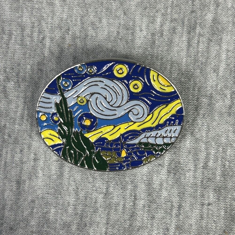 Enamel Pin Starry Night Brooch Van Gogh Lapel Artist Badge Jewelry, New,Oval - Picture 4 of 8